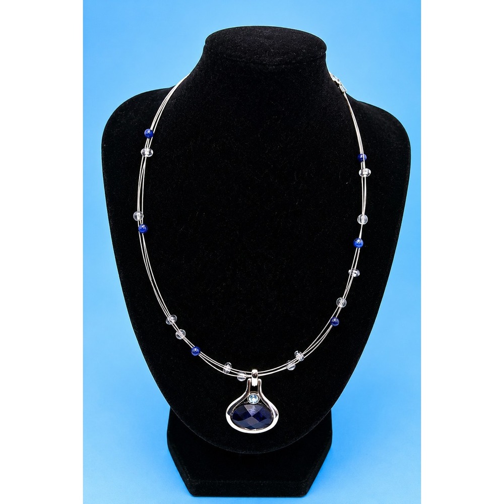 Lia‎ Sophia "Baja" Necklace Blue And Clear Crystals Silver Tone 3 Strands -462